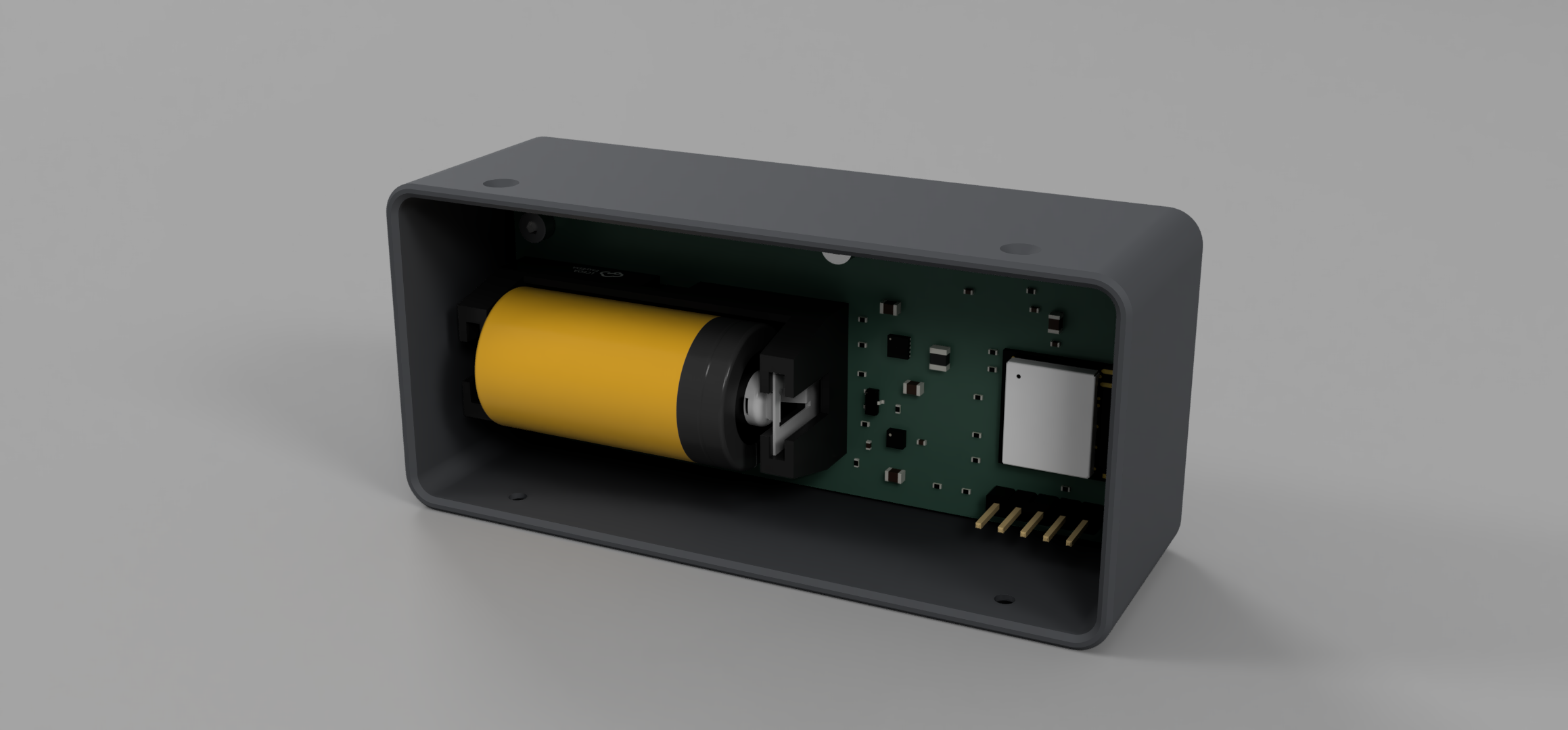 Inside the lid: board and cell